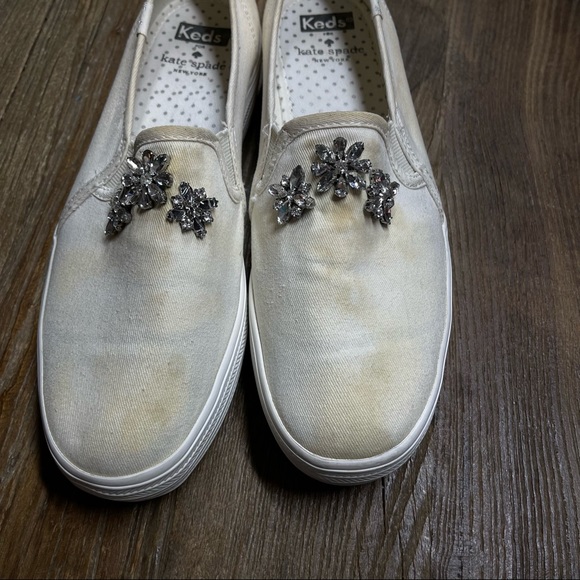 Kate Spade White Crystal Rhinestone Jewel Keds Sneakers Tennis Walking Shoes 8.5 - Picture 3 of 10